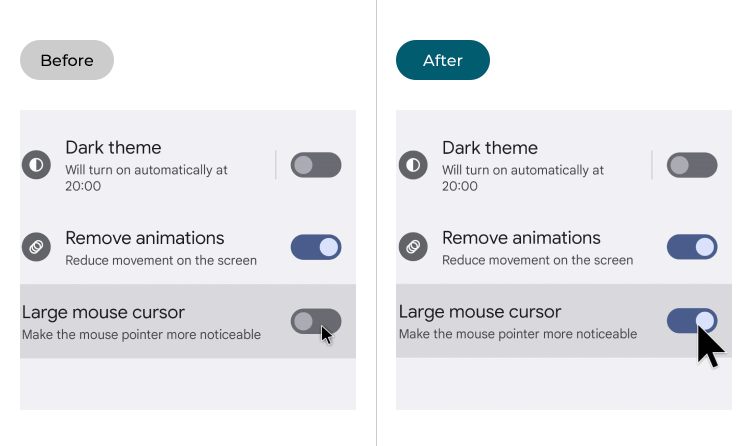 The mouse cursor before and after enlargement